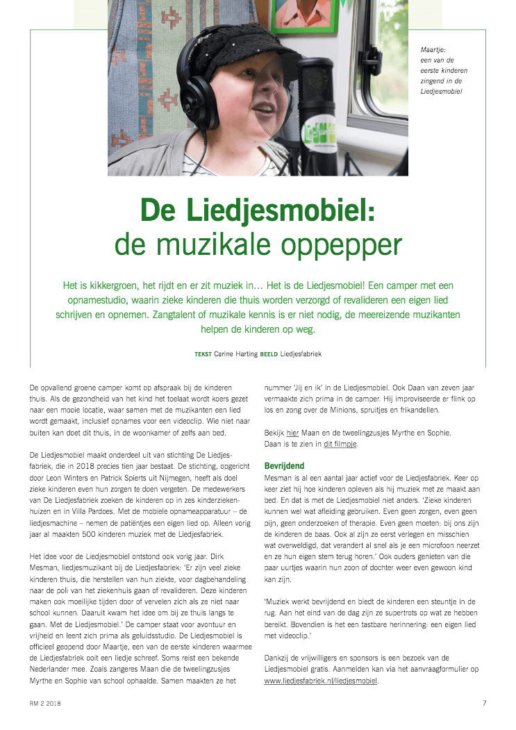 Revalidatie Magazine over de Liedjesmobiel